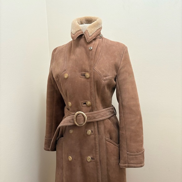 Vintage 70s Abercrombie & Fitch Tan Penny Lane Lamb Shearling Trench Coat Sz S/M - Picture 12 of 16
